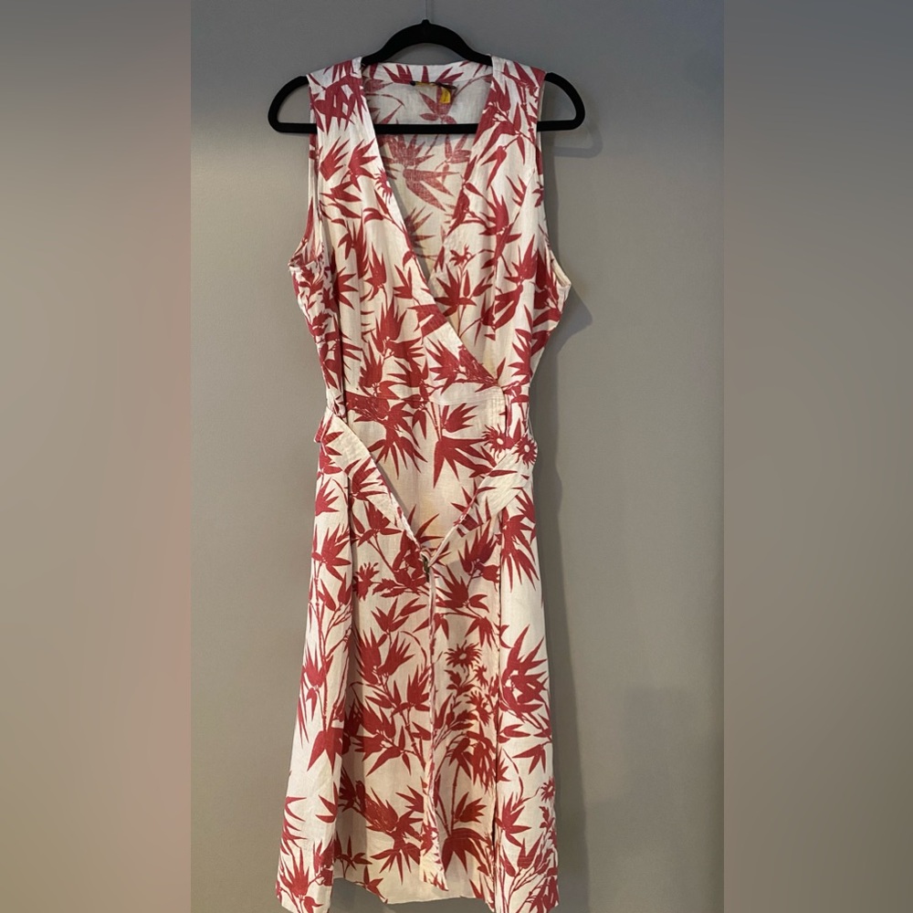 Polo by Ralph Lauren Coral Red and Cream Floral Midi Dress NWOT